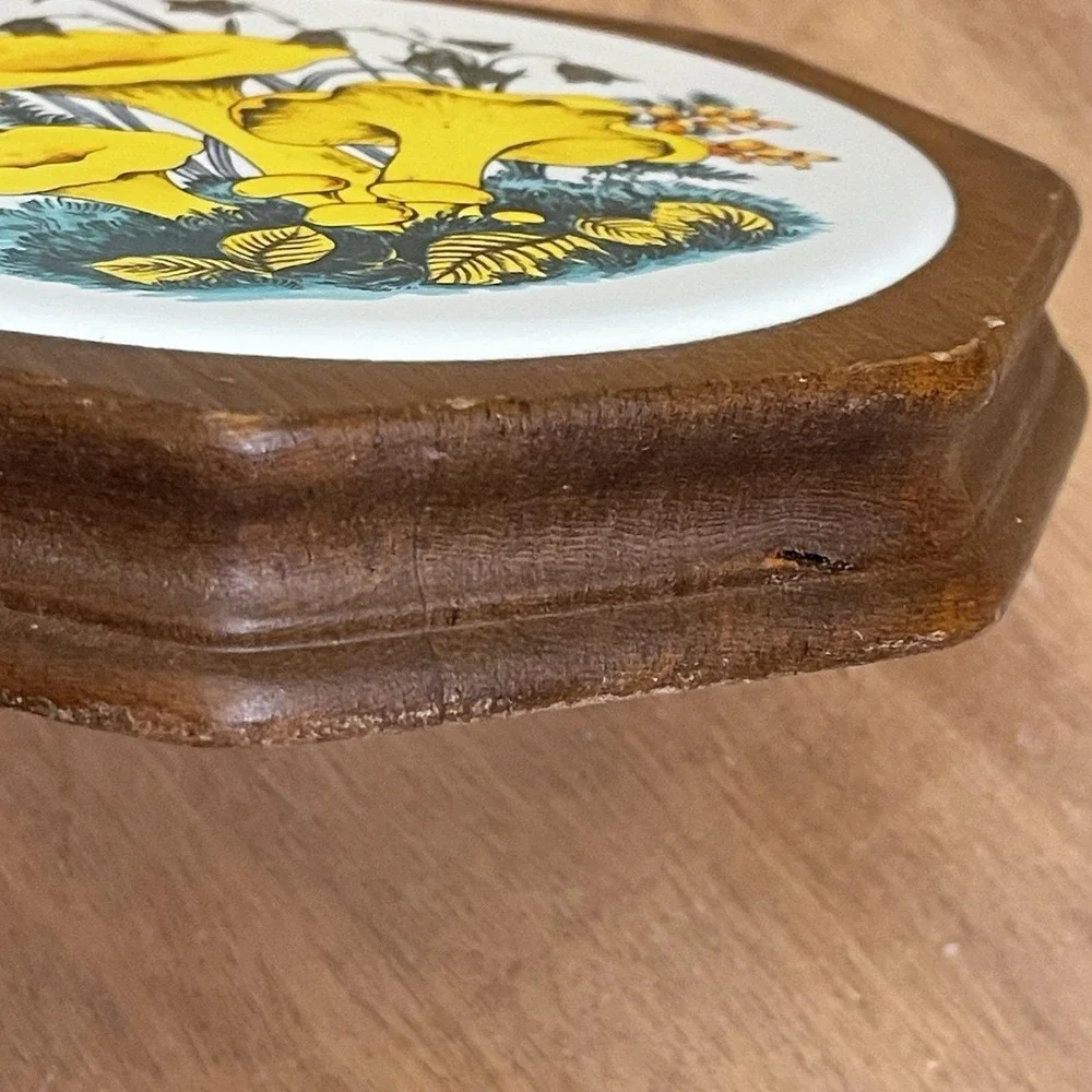Vintage Retro Chanterelle Mushroom Plaque Wood Ceramic Wall Hanging MCM Groovy
